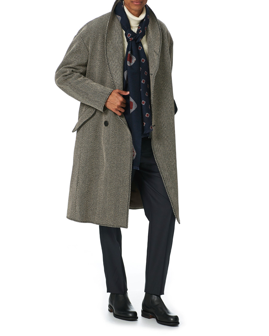 Herren | Giorgio Armani Fleece Wool Printed Scarf Navy | Giorgio Armani | Fleece Wool Printed Scarf Navy