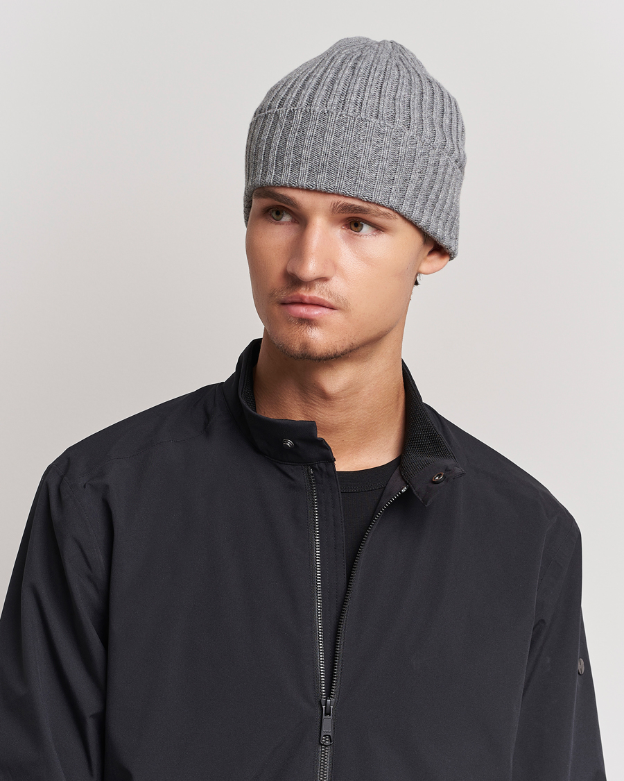 Men | Beanies | Piacenza Cashmere | Ribbed Cashmere Beanie Grey Melange