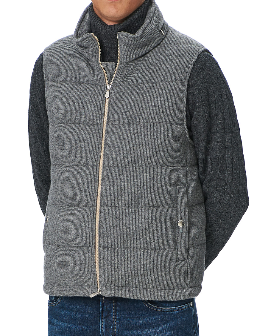 Herren | Jacken | Brunello Cucinelli | English Rib Cashmere Down Gilet Grey Melange