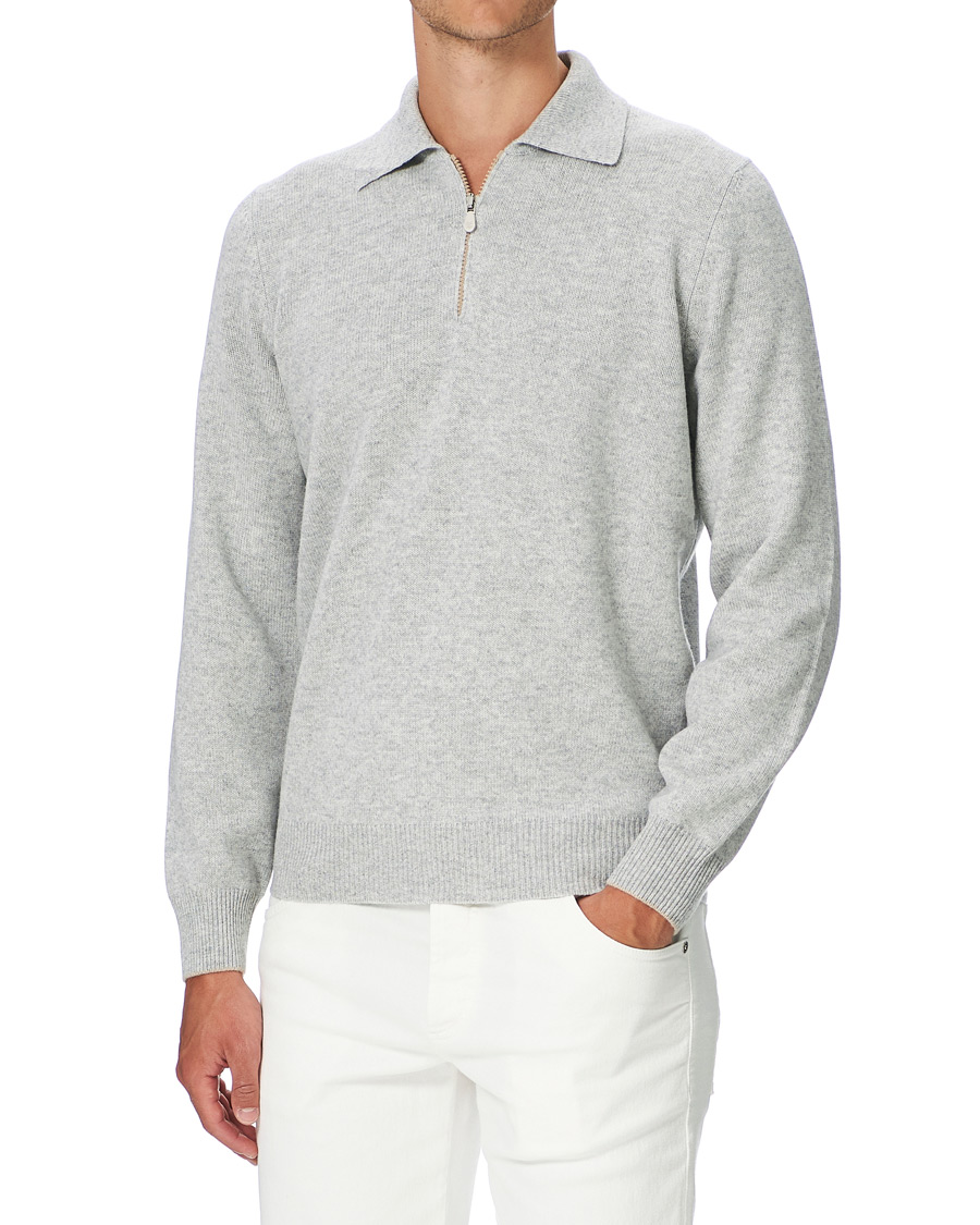 Herren | Pullover | Brunello Cucinelli | Cashmere Zip Polo Light Grey