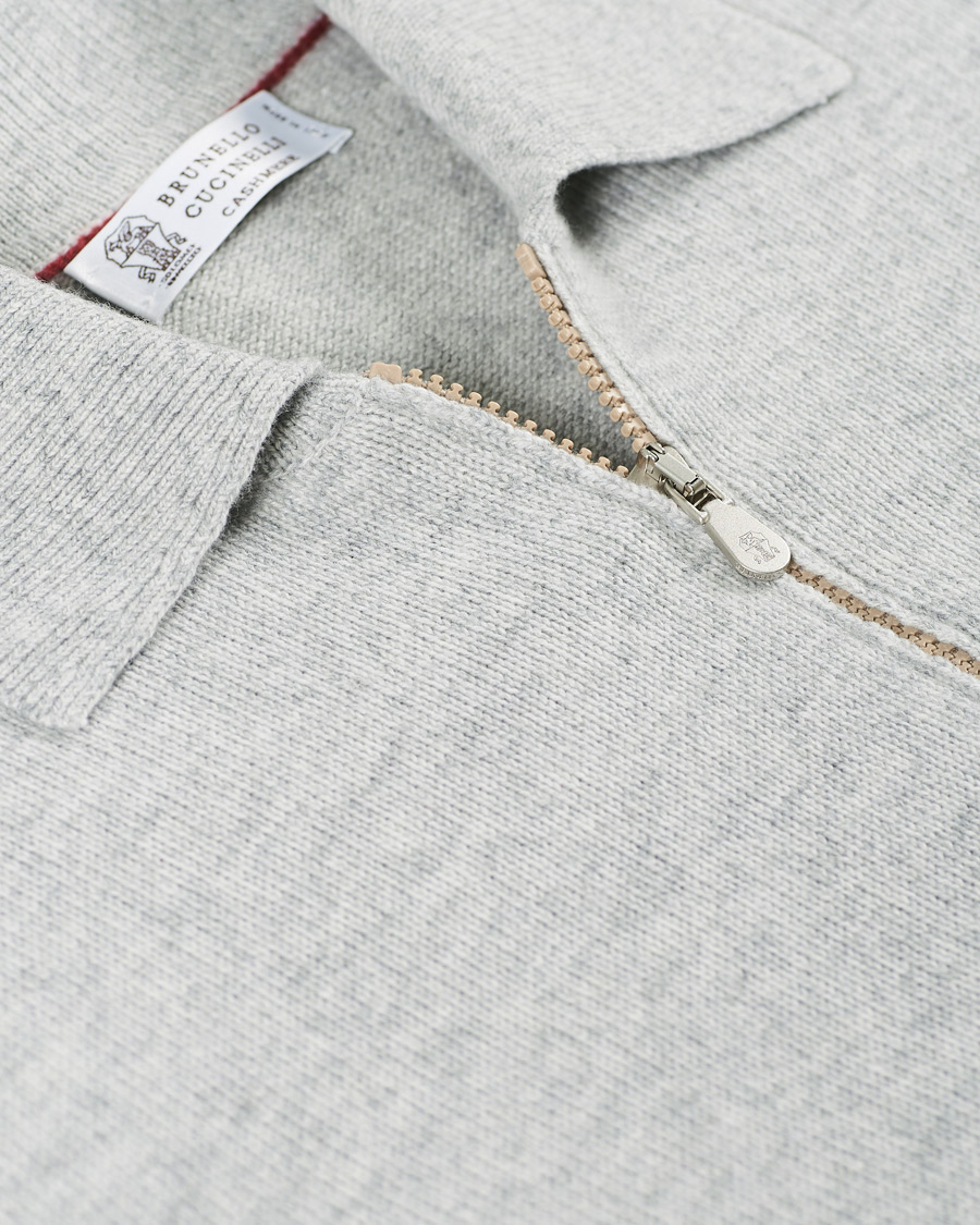 Herren | Pullover | Brunello Cucinelli | Cashmere Zip Polo Light Grey
