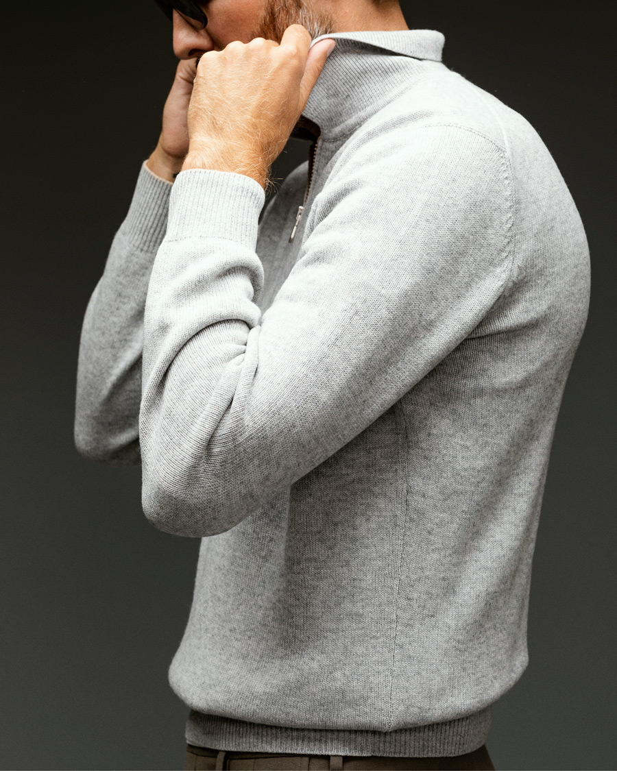 Herren | Pullover | Brunello Cucinelli | Cashmere Zip Polo Light Grey