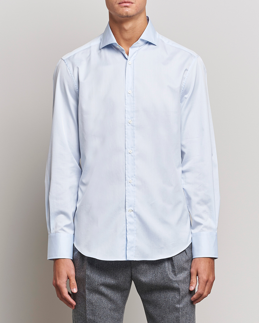Herren | Quiet Luxury | Brunello Cucinelli | Slim Fit Poplin Shirt Light Blue