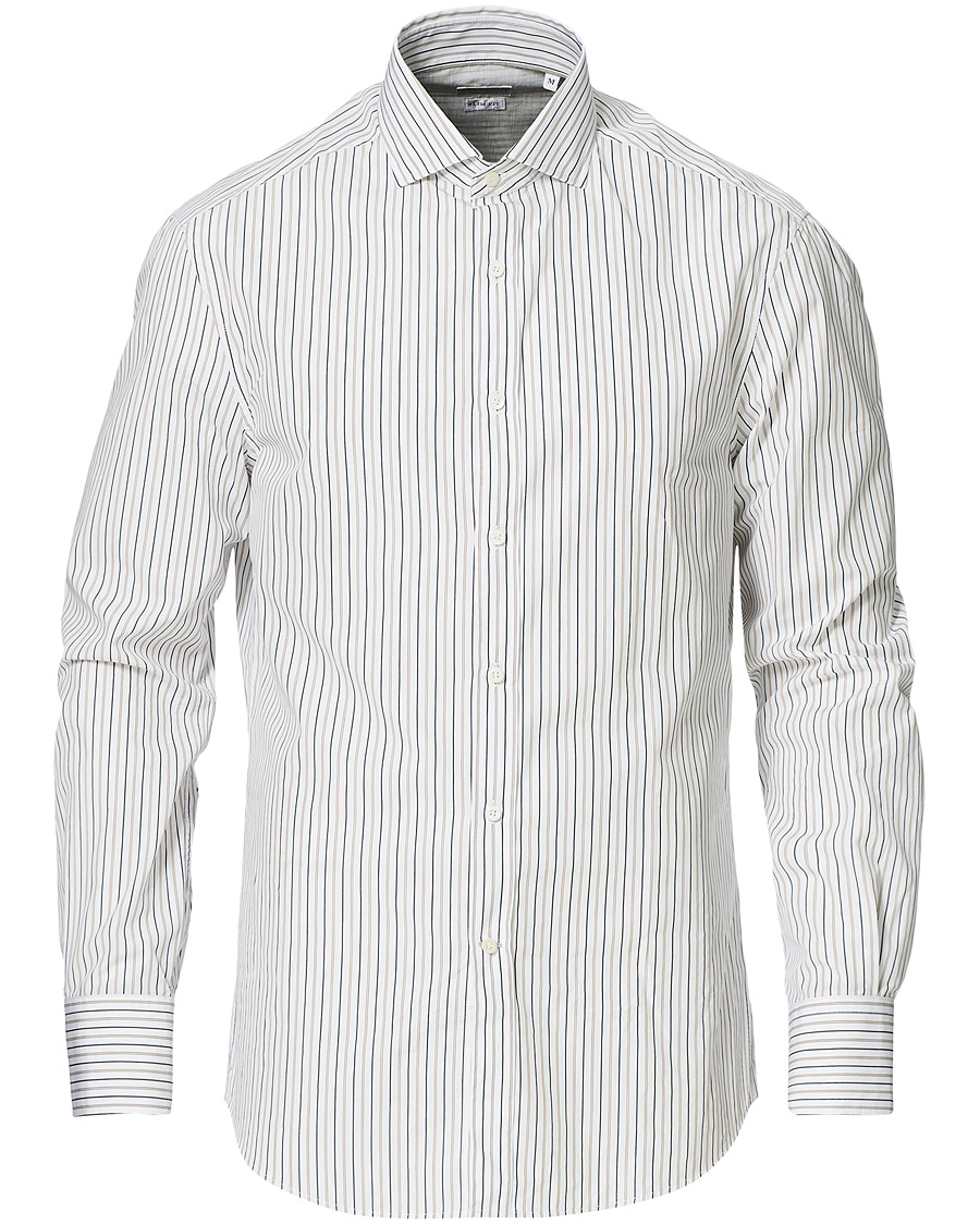 Herren | Hemden | Brunello Cucinelli | Slim Fit Striped Cotton Shirt White/Beige