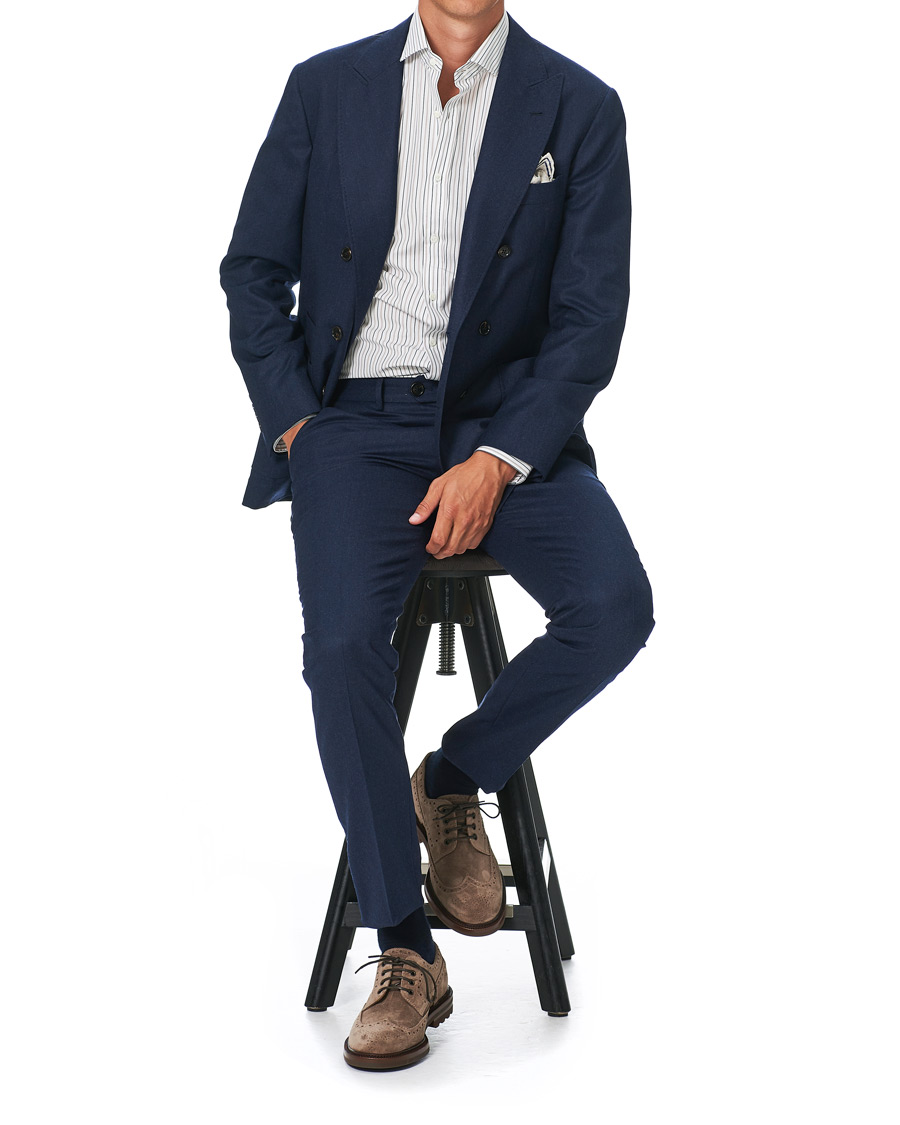 Herren | Hemden | Brunello Cucinelli | Slim Fit Striped Cotton Shirt White/Beige