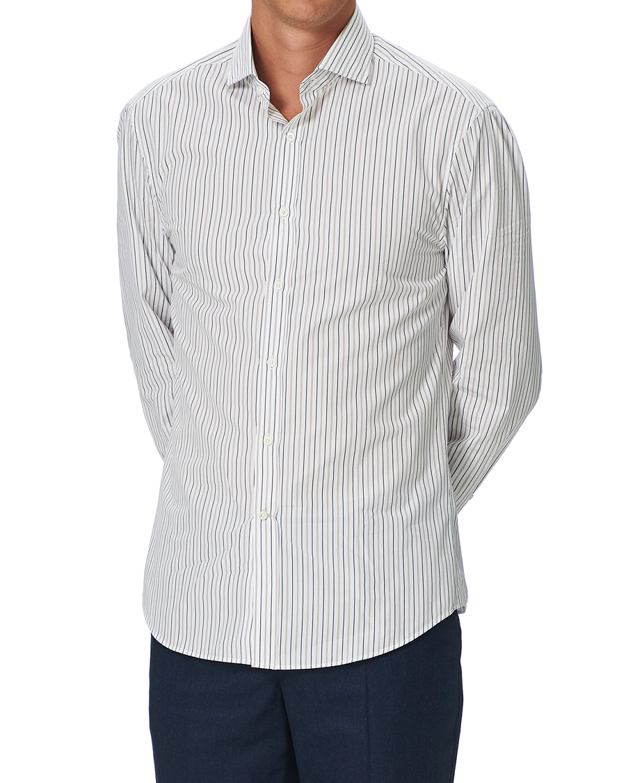 Herren | Hemden | Brunello Cucinelli | Slim Fit Striped Cotton Shirt White/Beige