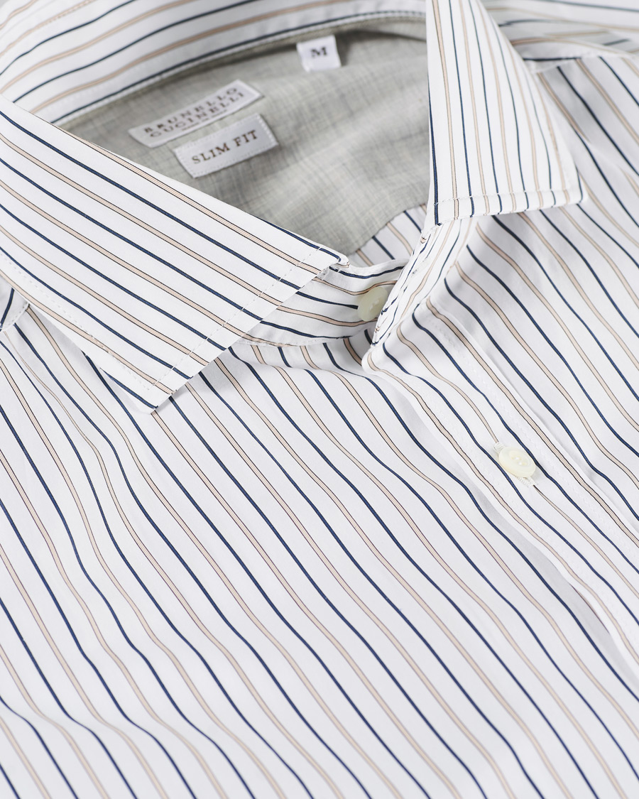 Herren | Hemden | Brunello Cucinelli | Slim Fit Striped Cotton Shirt White/Beige