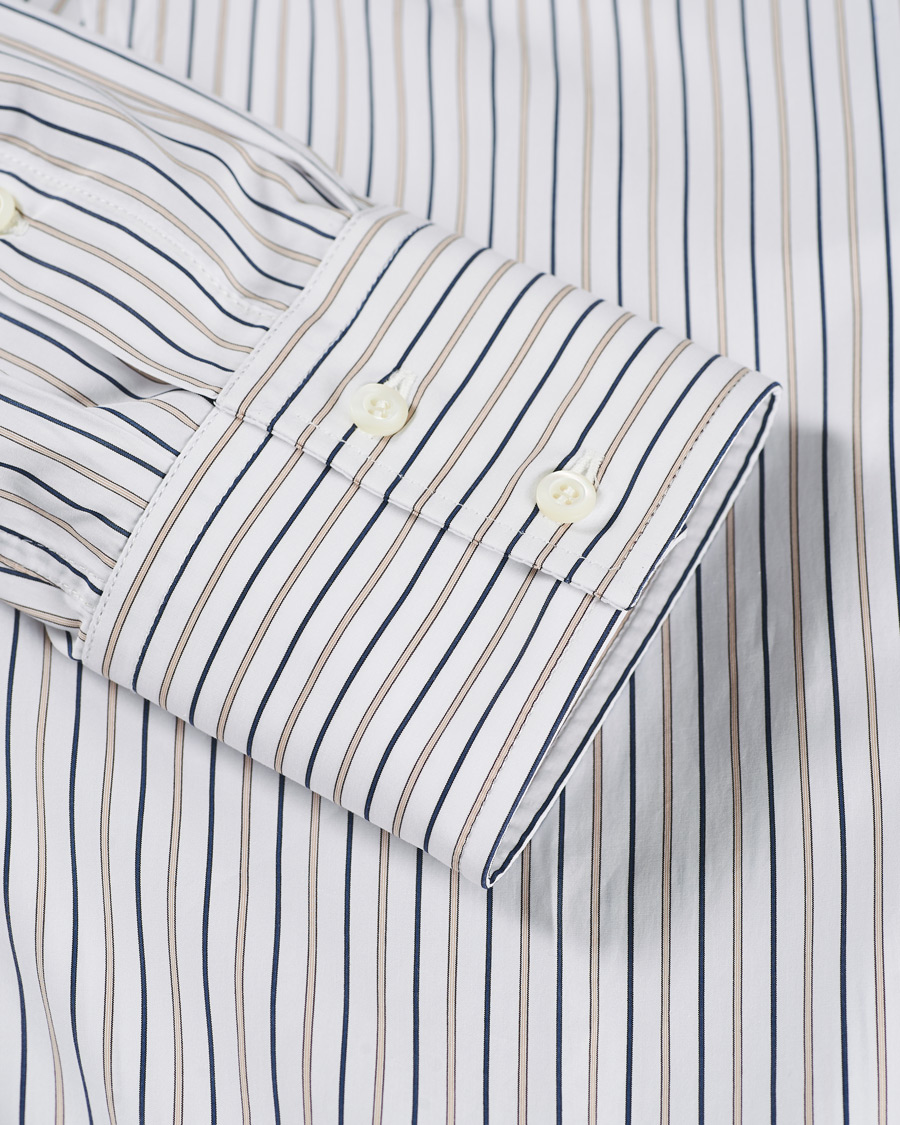 Herren | Hemden | Brunello Cucinelli | Slim Fit Striped Cotton Shirt White/Beige