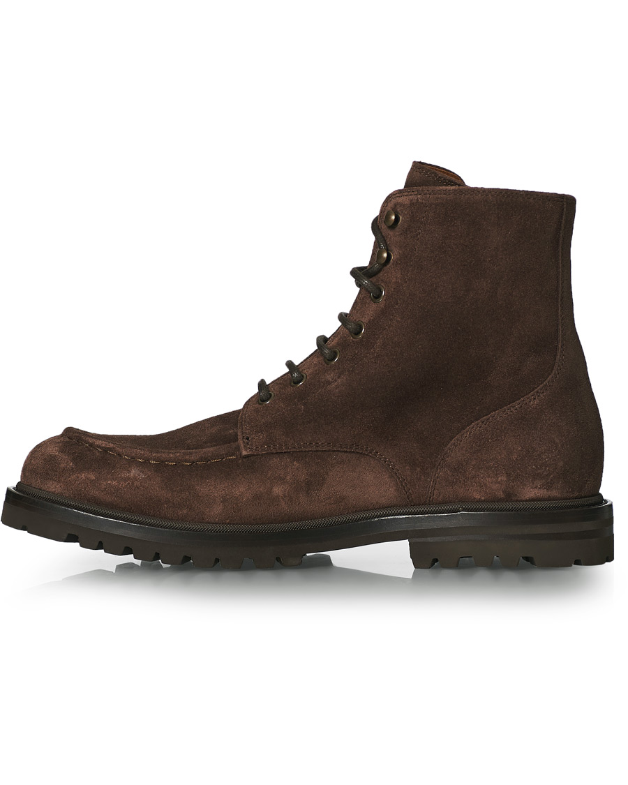 Herren | Brunello Cucinelli Moc Toe Lace Up Boot Dark Brown Suede | Brunello Cucinelli | Moc Toe Lace Up Boot Dark Brown Suede