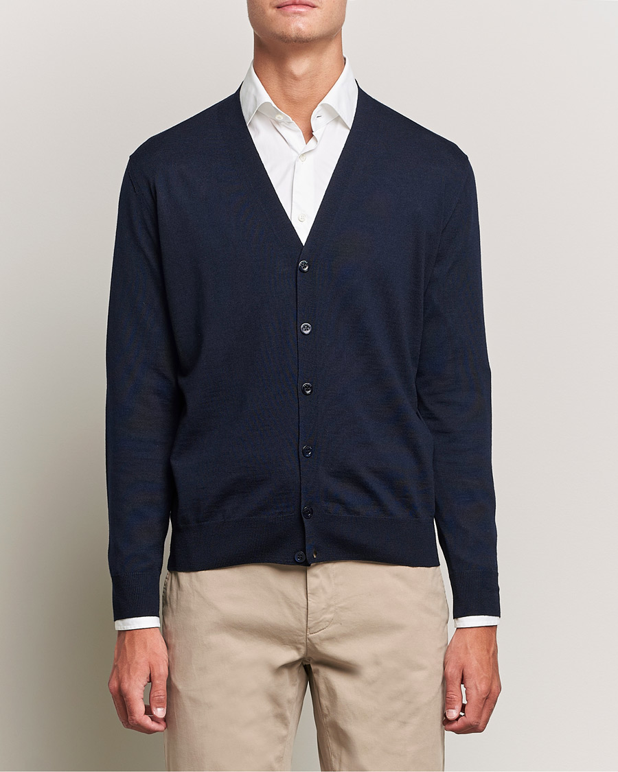Herren | Pullover | Canali | Merino Wool Cardigan Navy