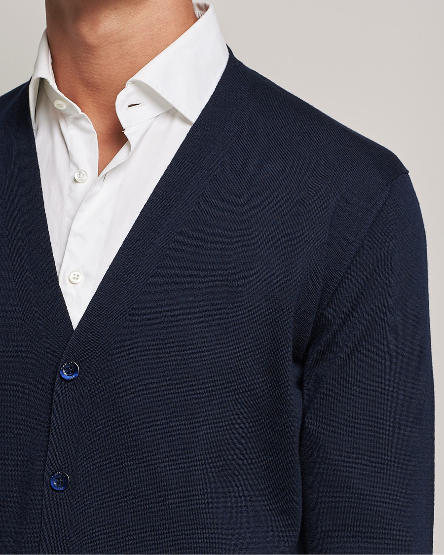 Herren | Pullover | Canali | Merino Wool Cardigan Navy