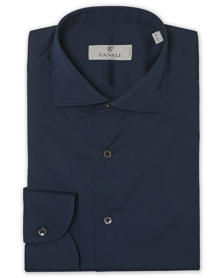 Herren | Hemden | Canali | Slim Fit Cut Away Stretch Shirt Navy