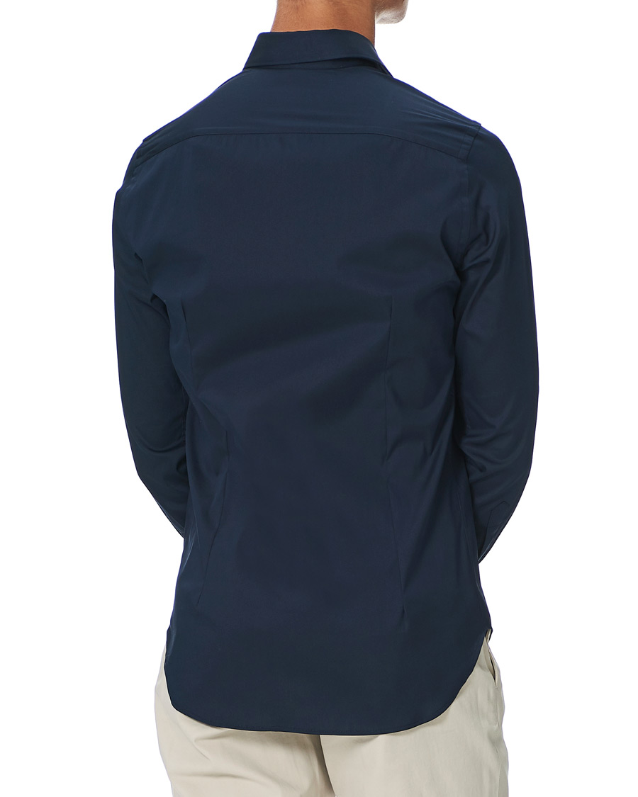 Herren | Hemden | Canali | Slim Fit Cut Away Stretch Shirt Navy