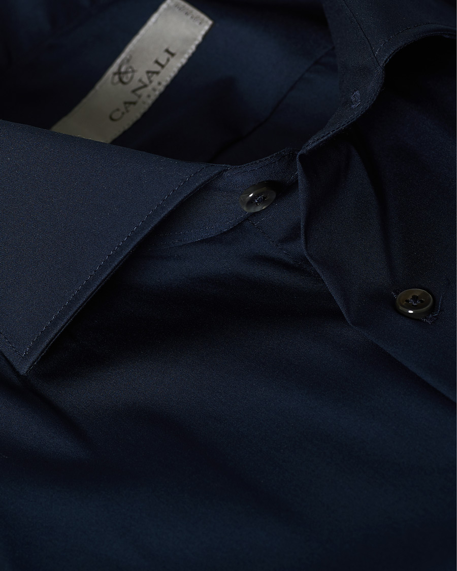 Herren | Hemden | Canali | Slim Fit Cut Away Stretch Shirt Navy