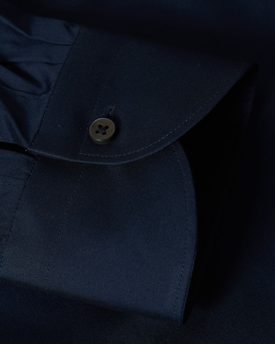 Herren | Hemden | Canali | Slim Fit Cut Away Stretch Shirt Navy