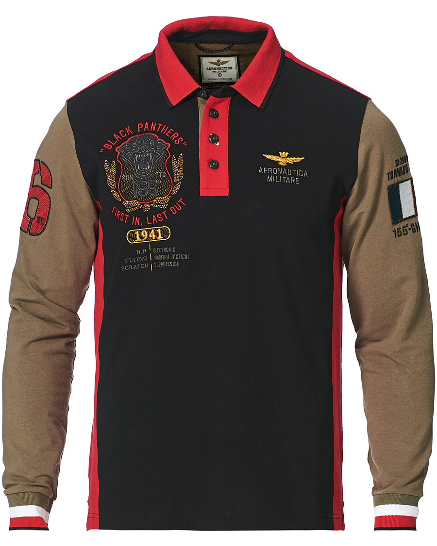 Herren | Pullover | Aeronautica Militare | Long Sleve Logo Polo Military/Black/Red