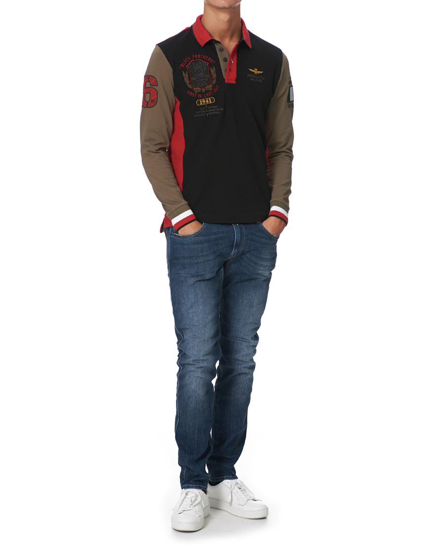 Herren | Pullover | Aeronautica Militare | Long Sleve Logo Polo Military/Black/Red