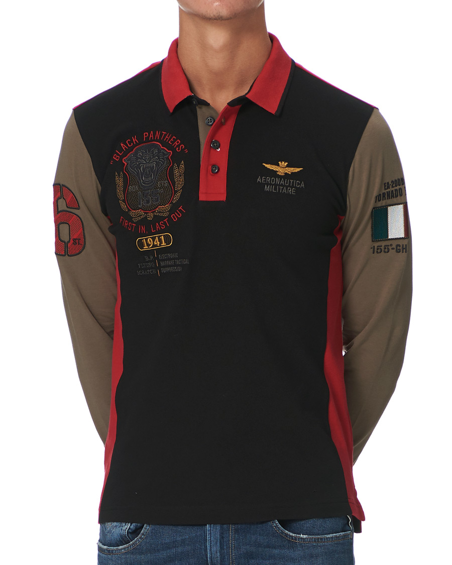 Herren | Pullover | Aeronautica Militare | Long Sleve Logo Polo Military/Black/Red