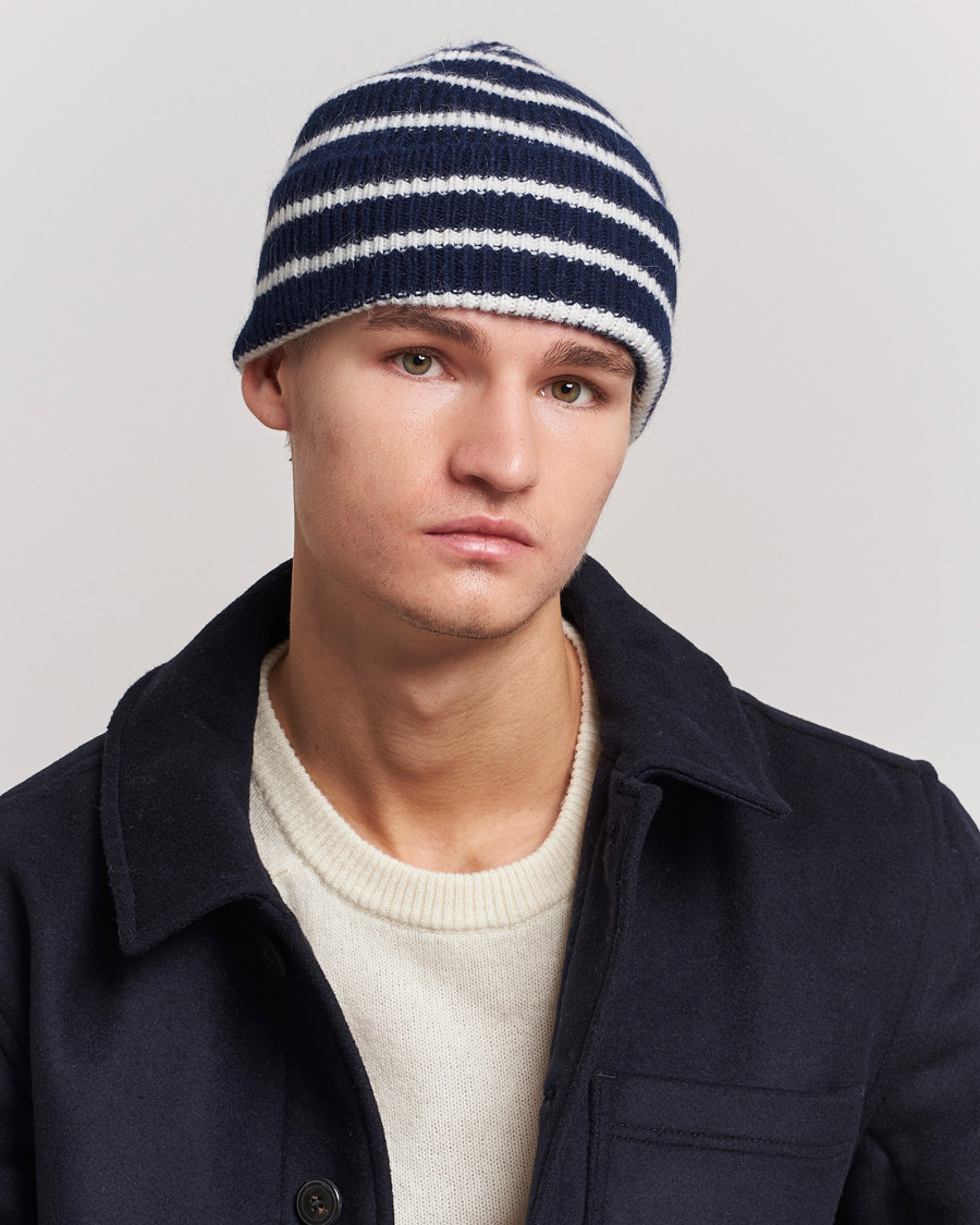 Herren | Le Bonnet Lambswool/Caregora Beanie Midnight Stripe | Le Bonnet | Lambswool/Caregora Beanie Midnight Stripe