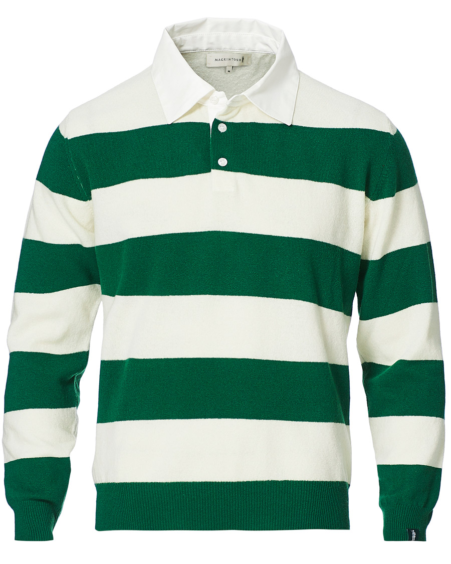 Herren | Pullover | Mackintosh | Knitted Wool Rugby Sweater Green/White
