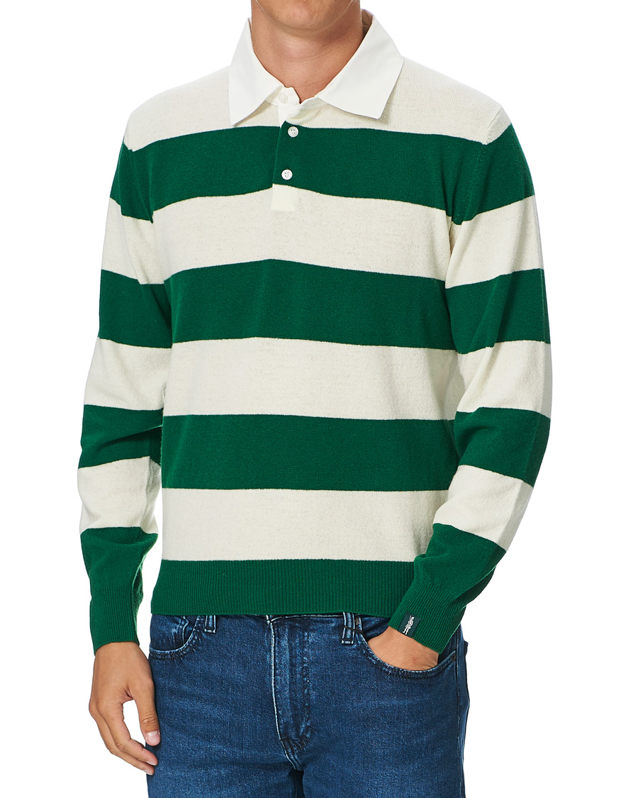Herren | Pullover | Mackintosh | Knitted Wool Rugby Sweater Green/White