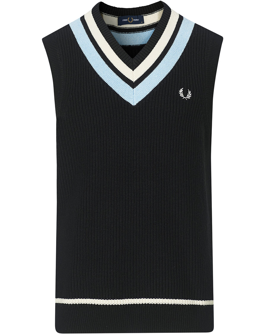 Herren | Pullover | Fred Perry | Striped Neck Knitted Vest Black