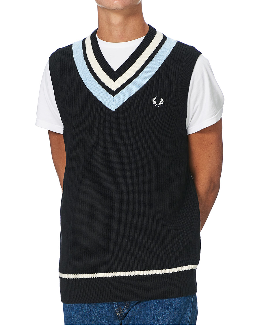 Herren | Pullover | Fred Perry | Striped Neck Knitted Vest Black