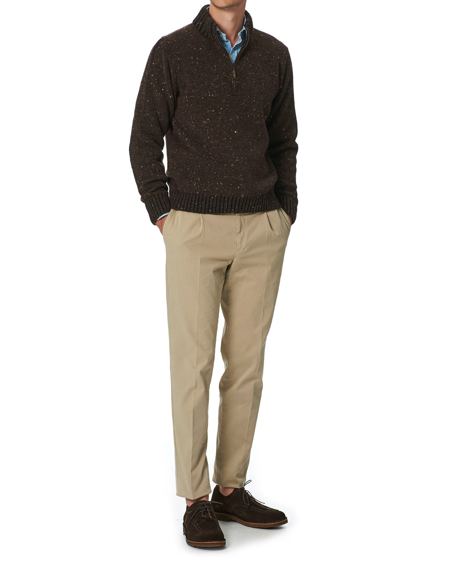 Herren | Pullover | Inis Meáin | Wool/Cashmere Half Zip Brown