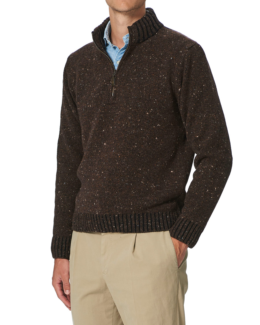 Herren | Pullover | Inis Meáin | Wool/Cashmere Half Zip Brown