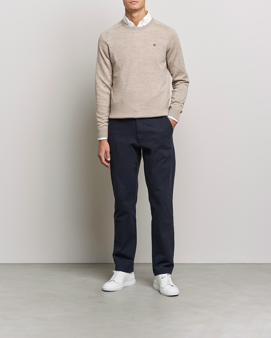 Herren | Pullover | Morris | Merino O-Neck Khaki Melange