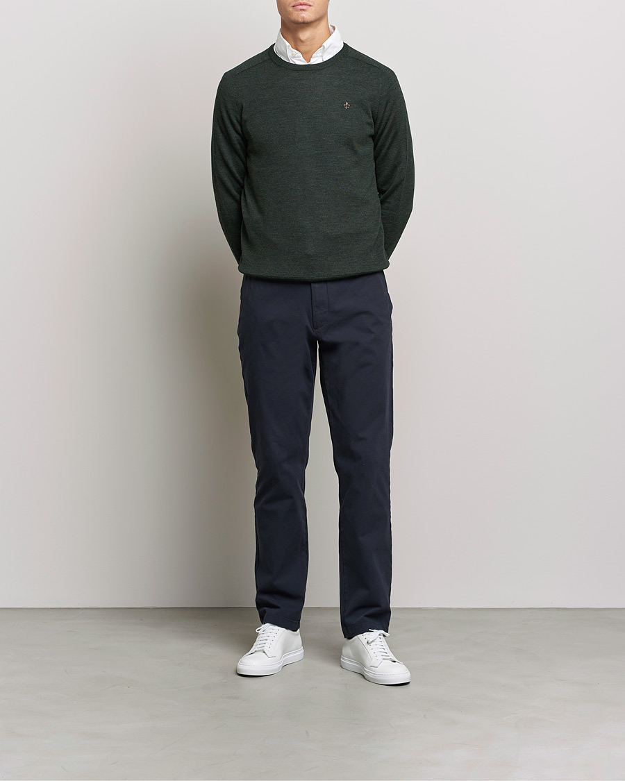 Herren | Pullover | Morris | Merino O-neck Olive Melange