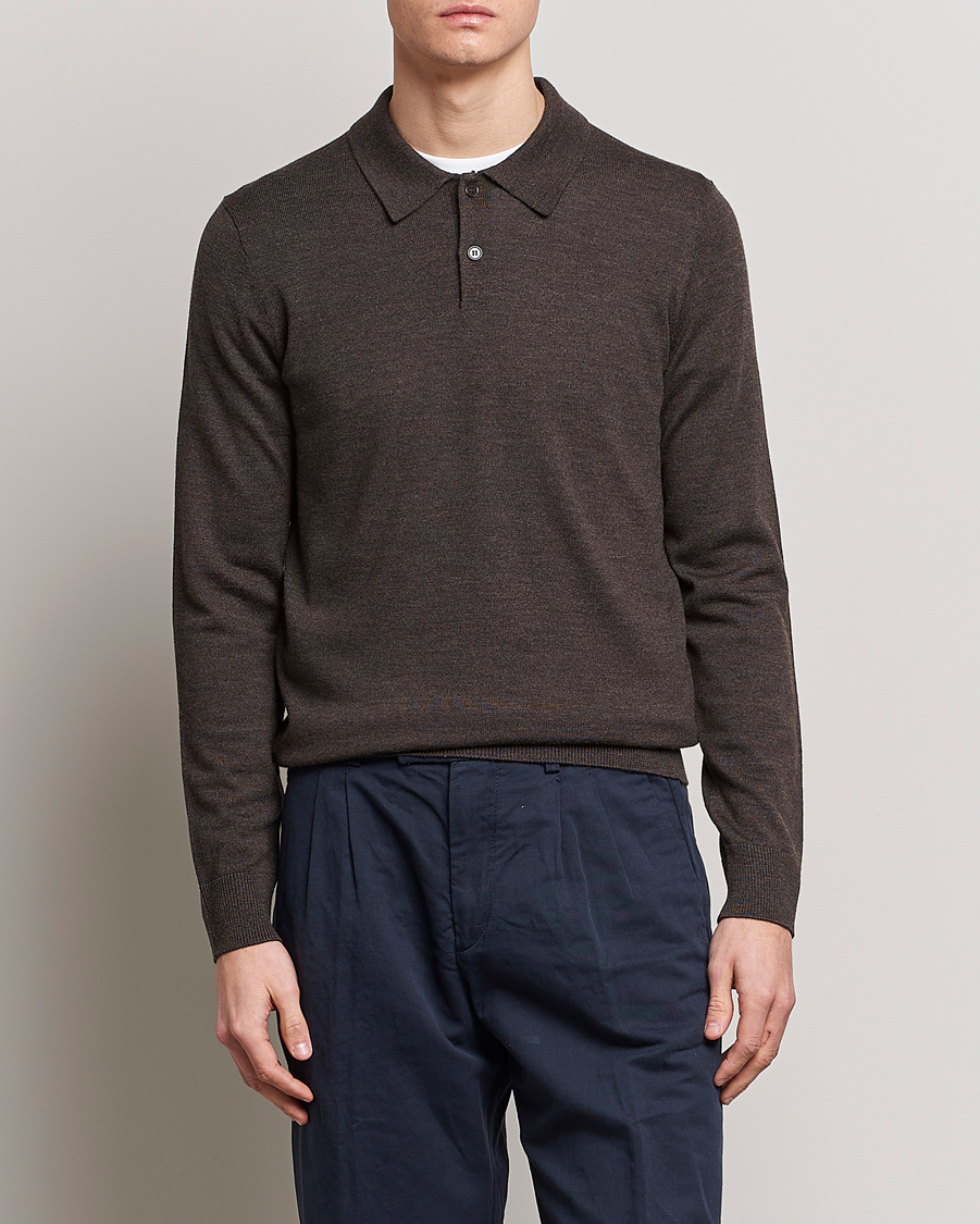 Herren | Pullover | Morris | Merino Knitted Polo Dark Brown