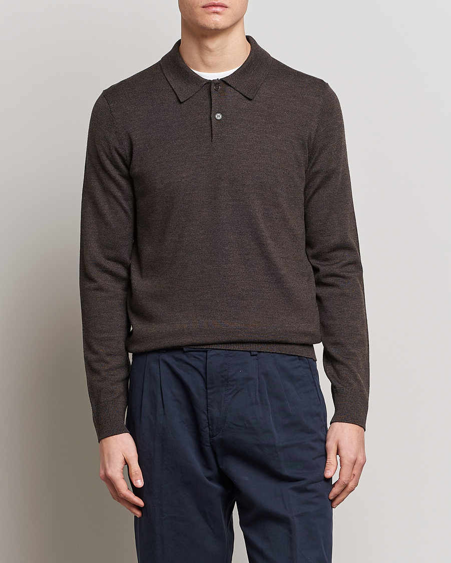 Herren | Bestickte Polohemden | Morris | Merino Polo Knit Brown