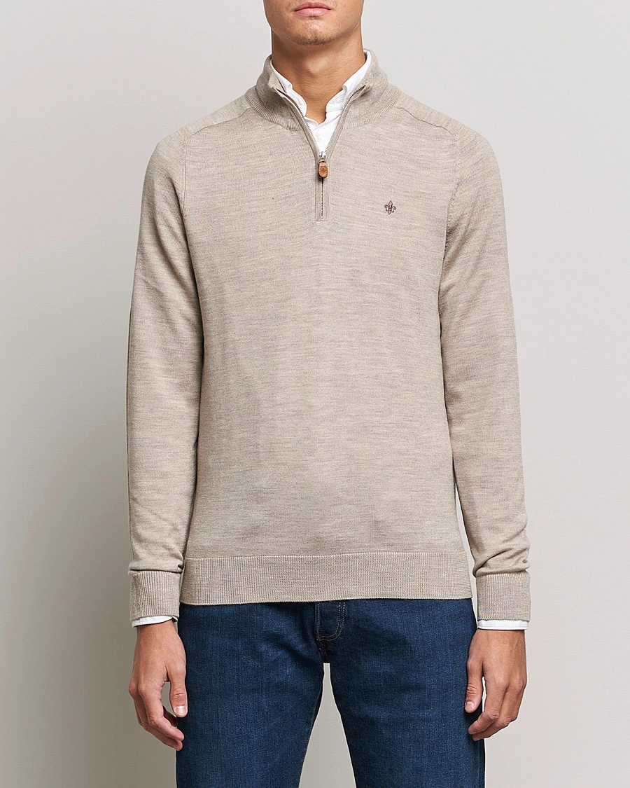 Herr | Half-zip | Morris | John Merino Half Zip Khaki Melange