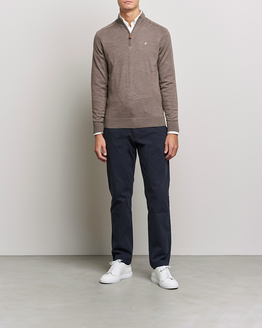Herren | Pullover | Morris | John Merino Half Zip Light Brown