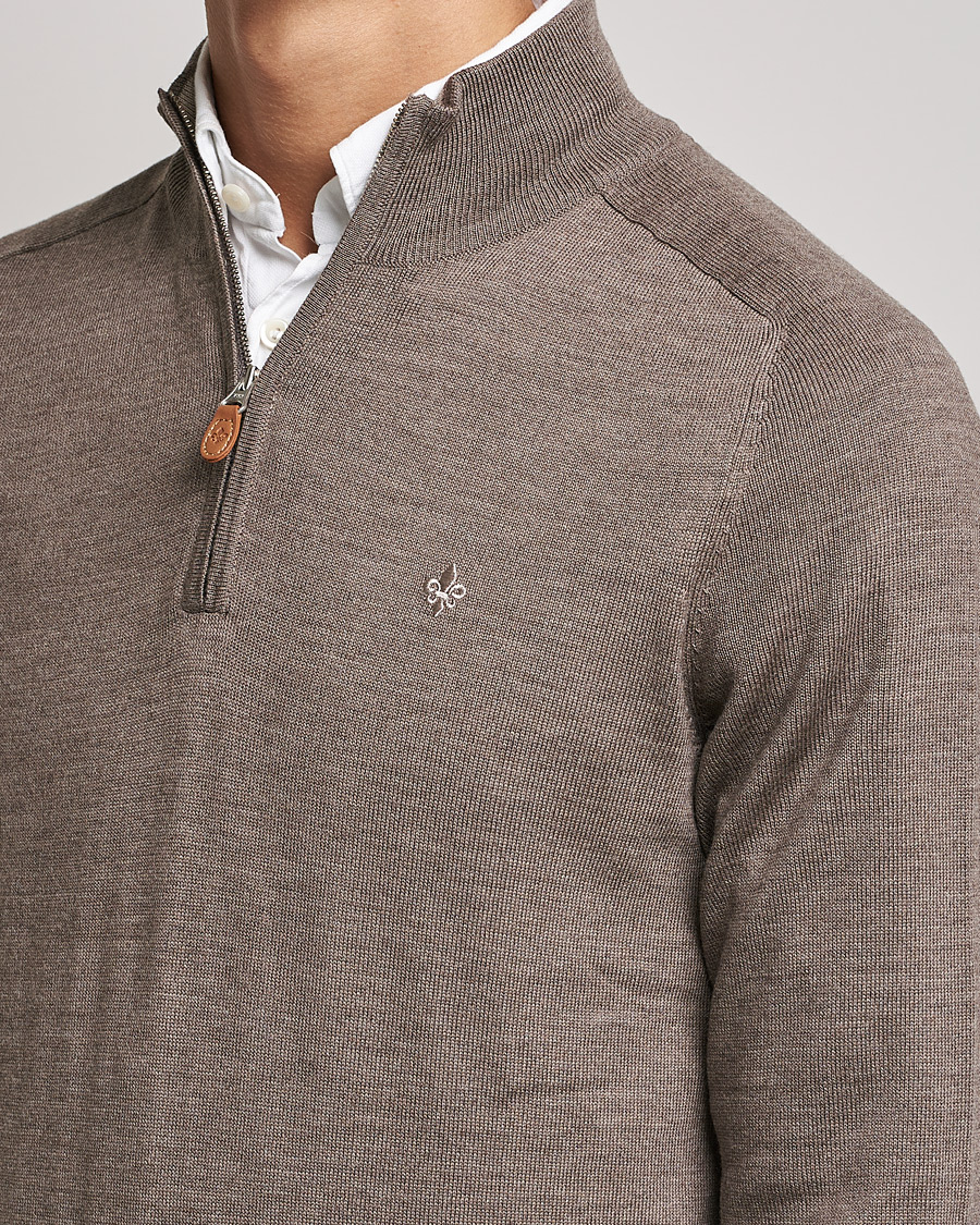 Herren | Pullover | Morris | John Merino Half Zip Light Brown