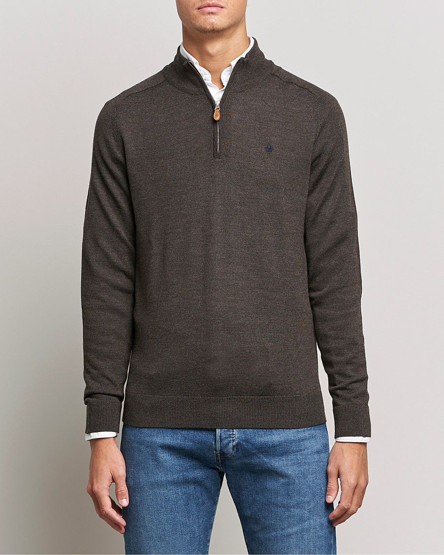 Herren | Pullover | Morris | John Merino Half Zip Dark Brown