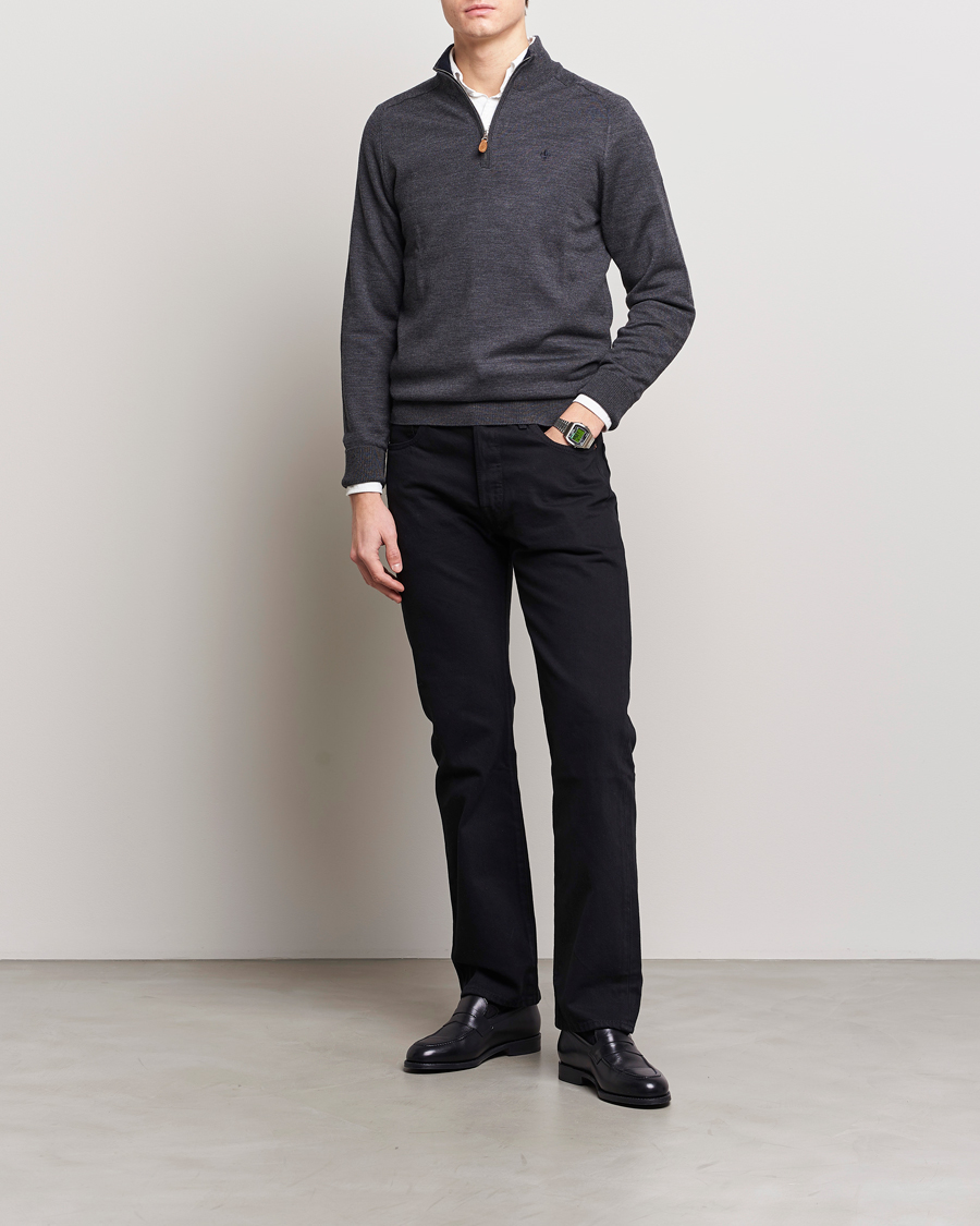 Herren | Pullover | Morris | John Merino Half Zip Dark Grey