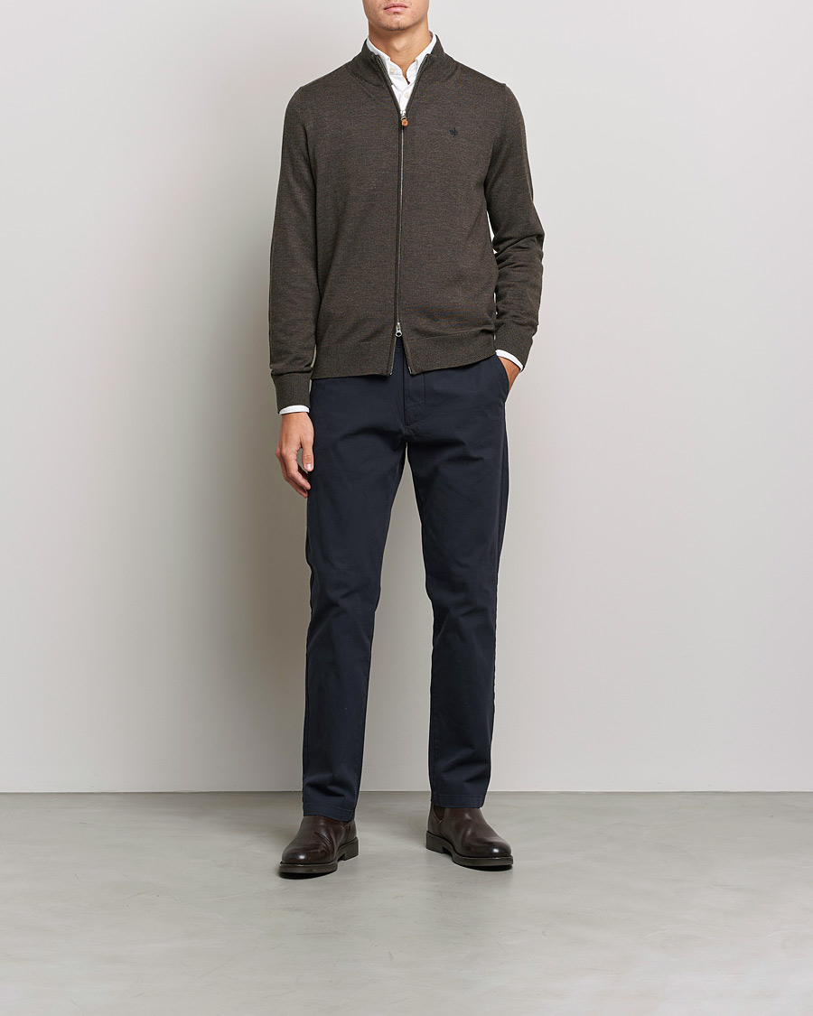 Herren | Pullover | Morris | Merino Full Zip Cardigan Dark Brown