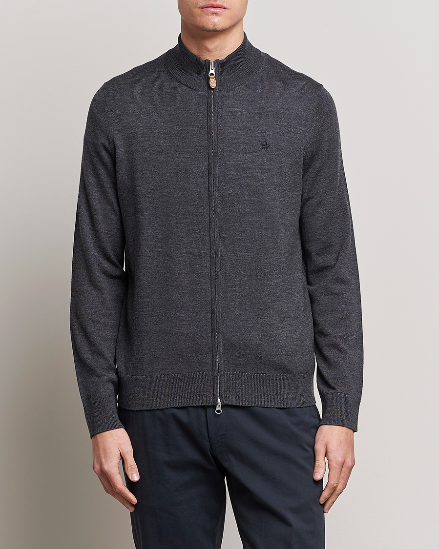 Herren |  | Morris | Merino Full Zip Cardigan Dark Grey