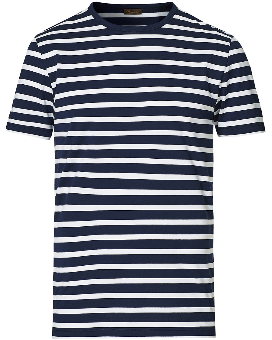 Herren | T-Shirts | Stenströms | Striped Cotton Tee Navy/White