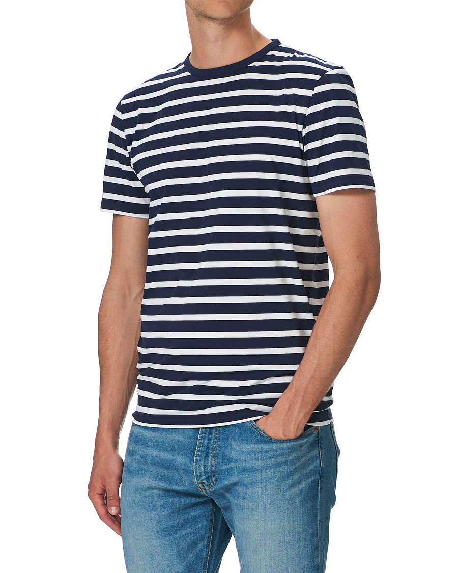 Herren | T-Shirts | Stenströms | Striped Cotton Tee Navy/White