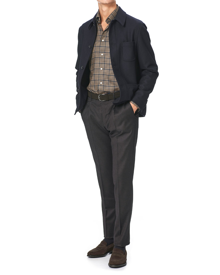 Herren | Hemden | Eton | Slim Fit Big Checked Brushed Merino Shirt Brown