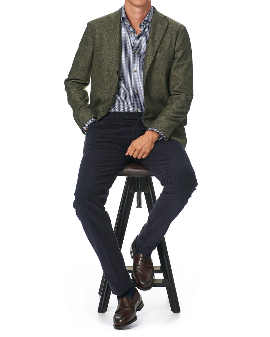 Herren | Hemden | Eton | Slim Fit Lightweight Flannel Checked Shirt Blue