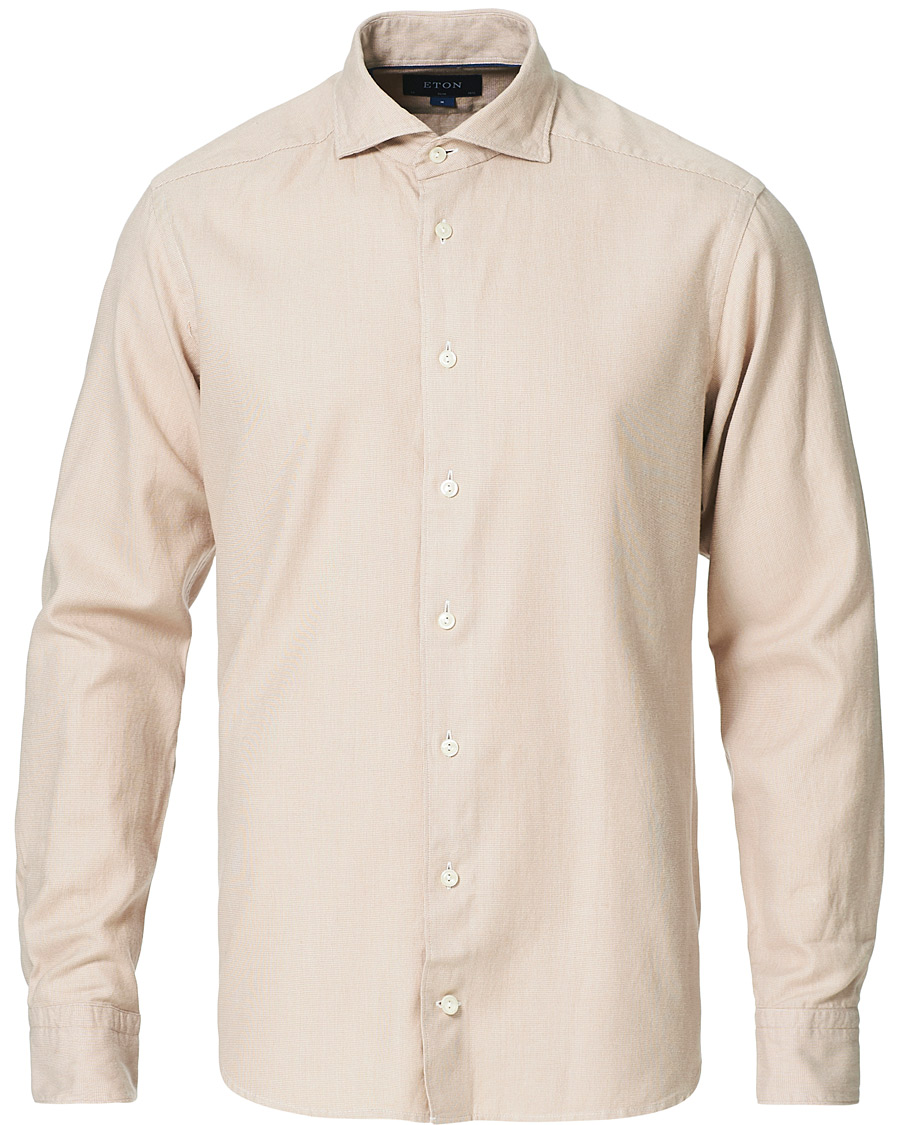 Herren | Hemden | Eton | Slim Fit Micro Structured Flannel Shirt Beige
