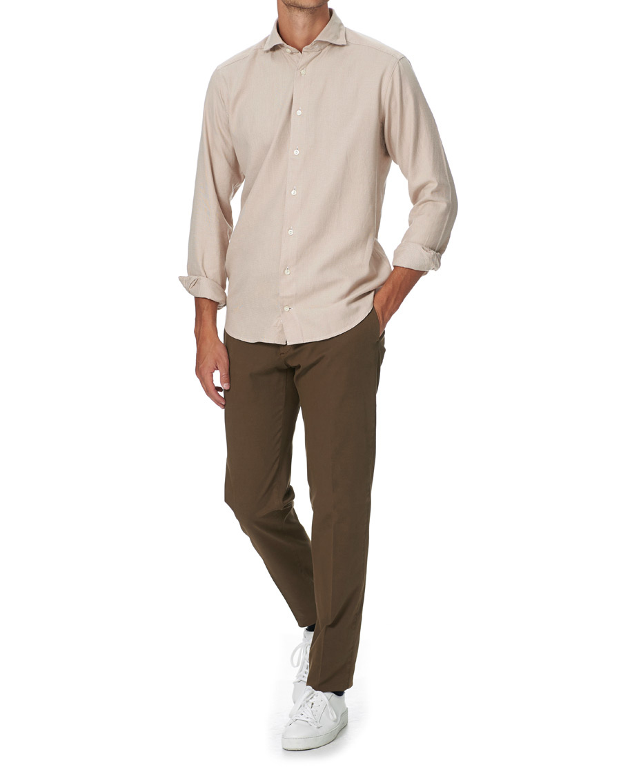 Herren | Hemden | Eton | Slim Fit Micro Structured Flannel Shirt Beige