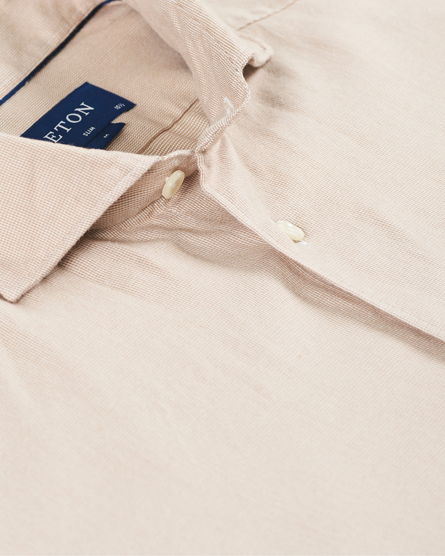 Herren | Hemden | Eton | Slim Fit Micro Structured Flannel Shirt Beige