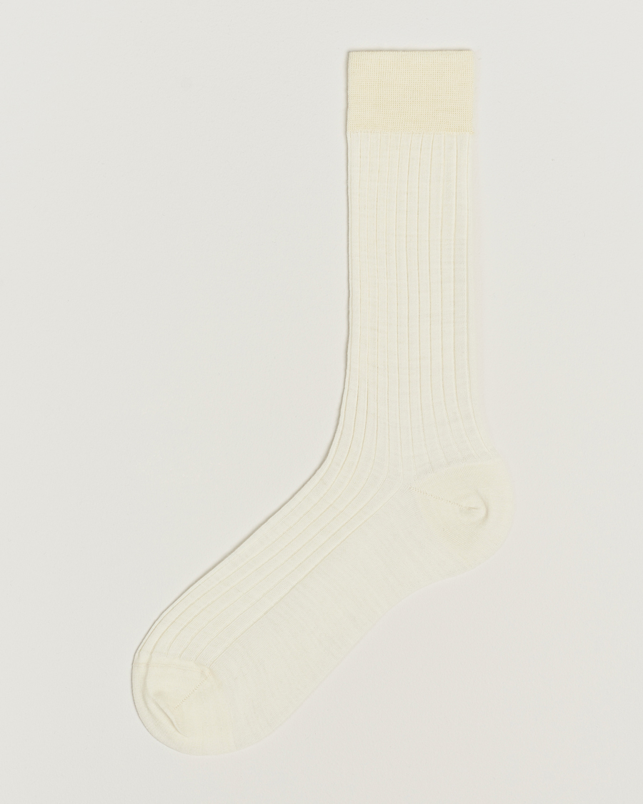 Herren |  | Bresciani | Wool/Nylon Ribbed Short Socks White