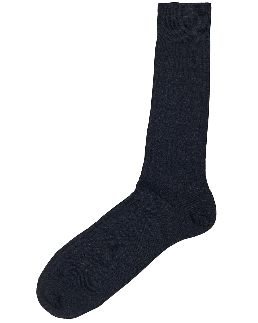 Herren |  | Bresciani | Wool/Nylon Ribbed Short Socks Blue Melange