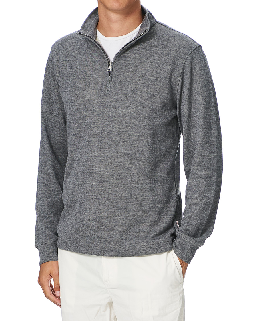 Herren | Pullover | Orlebar Brown | Neilson Double Face Merino Half Zip Storm Grey
